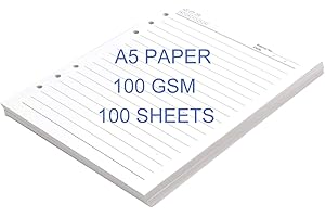 THXMADAM Papel A5 Forrado 100 gsm - Recargas para Carpeta de 6 Agujeros - Cuaderno Recargable, Planificador de Diario - 100 Hojas/200 Páginas