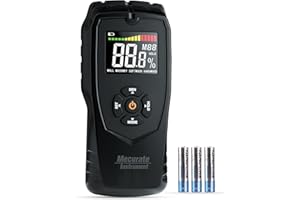 MECURATE Pinless Moisture Meter, Damp Meter for Walls, Caravan, Wood and Building Material, 4 Mode 9 Density Settings, Non-Destructive Moisture Detector with Backlit LCD and Alerts