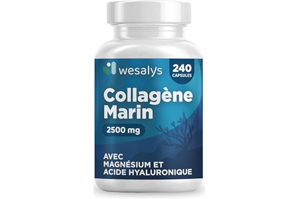 Collagene Marin et Acide Hyaluronique - 240 Gélules- 2500mg Collagène avec Biotine, Coenzyme Q10, Zinc, Vitamine C, Vitamine A, Magnésium - Formule Efficace - Qualité Premium, WESALYS