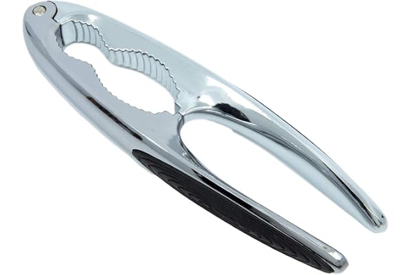 TRIXES Casse-Noisette en Métal - Robuste - Accessoires de Cuisine - Poignées en Caoutchouc Antidérapantes - Noix de Coquilles de Fruits de Mer - Argent Chrome
