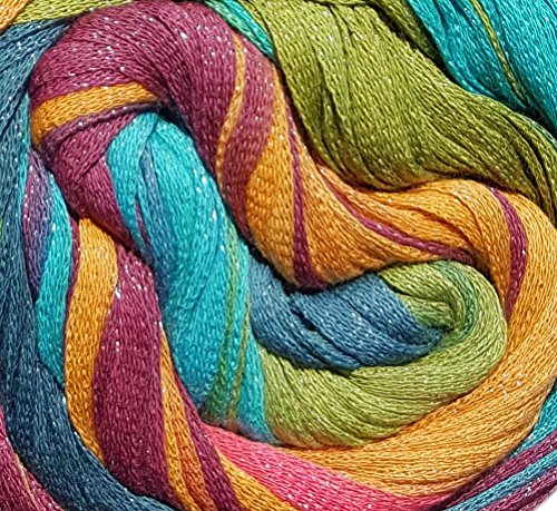 Hdk-Versand Schachenmayr 100 Gramm Batiko Sun Bändchengarn Glittergarn 82% Baumwolle, 18 % Polyester (87 Exotic Color)