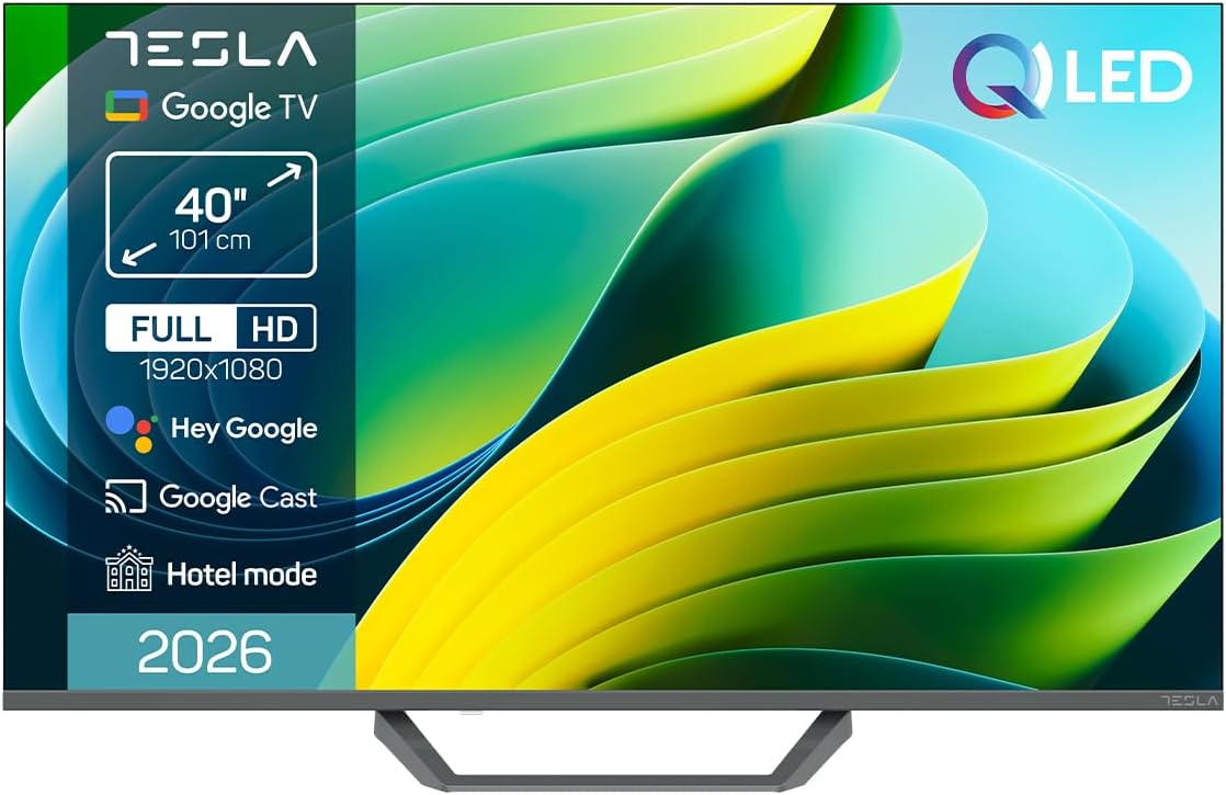 TESLA QLED Smart TV 40 Pulgadas Full HD Compatible con Google TV y Google Assistant - Dolby Audio, HDR, WiFi y Bluetooth, Apps y Chromecast Integrado, 3 HDMI, DVB-T2/S2/C, Color Negro