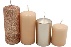 Dekohelden24 Gestufte Stumpenkerzen, Adventskerzen, Adventskranzkerzen, in Nude/Cappuccino, 4 Größen - H 5-10 cm, Ø je 4 cm, 280 gr