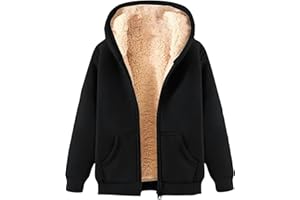 ZWDC Damen Winterjacke Warm Fleecejacke Winter Sweatjacke mit Kapuze Elegant Einfarbig Übergangsjacke Große Größen Kapuzenpullover mit Taschen Lässige Wintermantel mit ReißVerschluss Plüschjacke