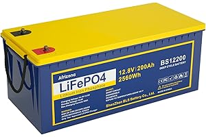 Batteria LiFePO4 12V 200AH ​​2560Wh, batteria al litio con oltre 8000 cicli profondi e protezione BMS per impianto solare, adatta per impianti solari, camper, barche, case