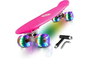 CUTEMELO Monopatín Skateboard Completo Niños con 4 Ruedas LED para Niño y Niña Penny Board Mini Cruiser de 55CM con Herramienta T de Patinete Todo-en-uno