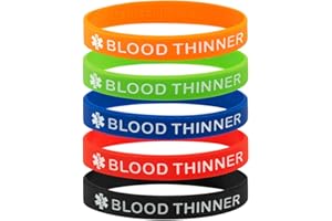 MEDICAL ID ME Blood Thinner Medical Alert Wristbands Pack of 5 Silicone Bracelets 18-21cm