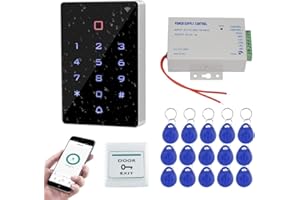 FUSYTULY Outdoor IP68 Waterproof Access Control System Tuya Wifi RFID Keypad + K80 3A Power Supply + Door Exit Button + 15pcs RFID Keyfobs tags, Without Electric Lock