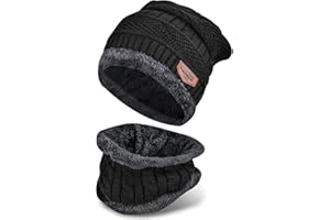 Men's and Women's Winter Knit Hat Beanie Long Scarf Touch Screen Glove Set Hat Neck Warm Glove Set with Fleece Lining black, One Size