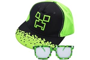 JXBBAAC Miinnecraft Casquette de Baseball, 2 PCS Ensemble Casquette et Lunettes de Soleil Enfant Casquette de Baseball de Dessin Animé Chapeau de Soleil Réglable Ensemble de Protection Solaire pour Enfants