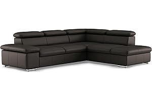 CAVADORE Leder-Ecksofa Valerie mit Ottomane / Eckcouch mit Kopfteilverstellung + Metallfüßen / 272 x 73 x 226 / Echtleder Dunkelbraun