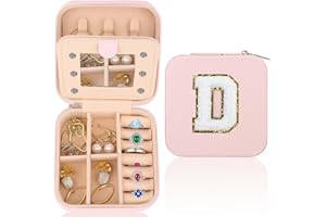 WALLFID Travel Jewellery Box,A-Z Personalised Jewellery Organiser,Portable Jewellery Box,Small Travel Jewellery Storage Case with Mirror,Birthday Gift for Women,Mothers Birthday Valentines Day Gift Ideal(D)