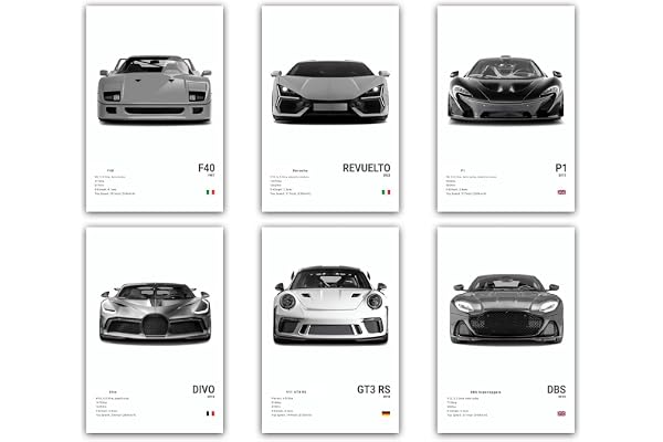 Poster Voiture Supercar Impression Noir et Blanc Course Décoration Murale Moderne Art Mural pour Garçons Maison Chambre Bureau Dormitoire