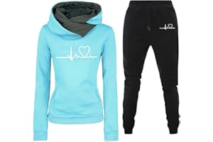 HAOLEI Ensemble Jogging Femme 2 pièces Survetement de Sport Pantalon Et Sweat à Capuche Survetement Femme Ensemble Chic Et Elegant Ensemble Imprimé Femme Vetement De Sport(S-3XL)