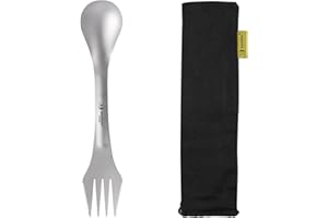 SILVERANT Fourchette-cuillère 3 en 1 en titane, couverts de camping ultralégers, couteau, fourchette, cuillère, ustensiles d'extérieur pour la randonnée et le bushcraft (fourchette 3 en 1)