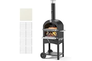 VEVOR Forno per Pizza da Esterno Portatile, Forno a Pellet per Pizza da 12 pollici, Stufa a Legna max. 540°C con 2 Ruote Rimovibili per Campeggio all'Aperto, Cortile, Giardino, Barbecue