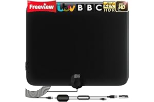LEOUS 2024 TV Aerial Indoor, Freeview Aerial 250+ Miles With Amplifier Signal Booster, 4k 1080p Ultra HD Strong Reception TV Signals, 13.2ft/4m Coax Cable,Vhf/Uhf/Fm & Usb Power Adapter HD Channel For TV
