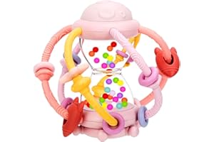 ZYLUNIY Reloj de arena Sonajero y Mordedor de Silicona para Bebé, Mordedores Bebés 3-6meses, Regalo Recien Nacido,Educativos Sensorial Silicona Regalo de Niños Y Niñas 1 año (Rosa)