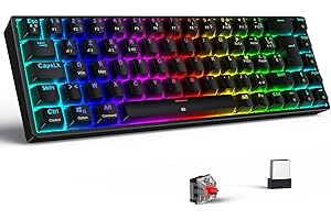 TECURS Clavier Gaming sans Fil Mécanique Bluetooth /2.4G/ Cable Clavier de Jeu RGB 65% TKL AZERTY Switch Rouge pour iPad/PC/Windows/Mac/PS4, Noir