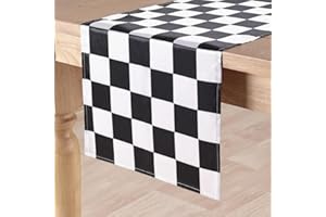 MLMW 2 Stück Halloween Büffel Kariert Tischläufer 30,5 x 183,9 cm schwarz und weiß kariert Satin Tischläufer für drinnen und draußen, Rennparty, Dekoration, Heimdekoration