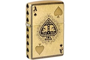 Zippo-stormtändare – Ace of Spades Design, 540° Tumbled Brass, Lustre/Fusion – Påfyllbar – Återanvändbar – Vindsäker design