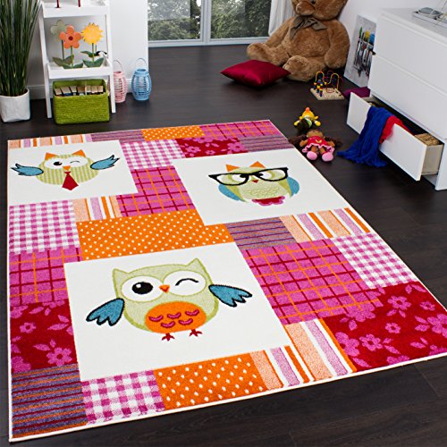 Kids' Rug - Trendy - Owls - Multicoloured Magenta Cream, Size:80x150 cm