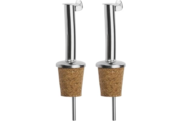 Westmark 2 Becs Verseurs pour Spiritueux/Huile/Vinaigre pour Bouteilles, avec Clapet, avec Tube d'air, Métal/Inox, Bouchon en liège, Inox Standard, Argenté, 45502280