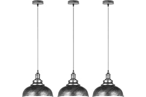 LEDSone lot de 3 suspensions vintage,luminaires style industriel, plafonnier vintage lot de 3 salle à manger chambre, blanc, 240V, Ø 300mm (Courbé - Argent Brossé)