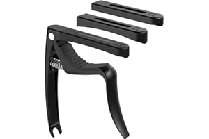Linrax C3 Kapodaster, 4 in 1 Gitarre Capo mit Bridge Pin Puller, Gitarre Kapo für Akustikgitarre E-Gitarre Klassische Gitarre Bass Ukulele Banjo Mandoline, 3 Silikonköpfe, Gitarren Zubehör, Schwarz