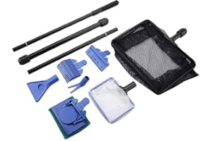 PSSOPP Juego de herramientas de limpieza de tanques de peces de acuario, 6 en 1 Juego de herramientas de limpieza de acuarios de usos múltiples Juegos de limpiadores de tanques de peces Mango extensible