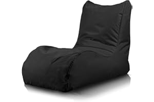 Bepouf - Poltrona Chaise Longue in Poliestere con Imbottitura in Palline di Polistirolo, Poltrona Adatta per Camera, Salotto e Esterni - Dimensione 110x80, Colore Nero