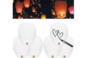 ZOKABOC 6 Packs Chinese Sky Lanterns to Release, Fire Resistant Paper Lantern for Memorial, Premium Quality ECO Friendly Biodegradable Flying Lanterns for Parties Supplies and Festivals, White
