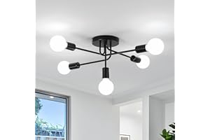 ‎DELIPOP DELIPOP Deckenleuchte Modern, 5 Flammig Schwarz Deckenlampe, E27 LED Retro Deckenleuchte Vintage Sputnik Industrieller Kronleuchter für Wohnzimmer Esszimmer Flur Restaurant Hotel Café