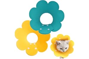 Cdemiy Collare di Recupero, 2 Pezzi Collari Protettivi per Gatti, Collare per Protettivi Gatti per Cane, Cono Morbido Anti-morso, Collare Dopo Chirurgia Regolabili per Cani e Gatti (M, Giallo e Blu)