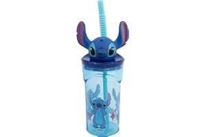 Stor Disney Stitch 3D plastkopp för barn, BPA-fri, med 3D-huvudlock och sugrör, tvättbar och återanvändbar