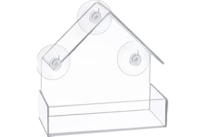 Winfred Mangiatoia per Uccelli da Finestra a Forma di Tetto, Mangiatoia in Acrilico Trasparente con 3 Forti Ventose, Mangiatoia per Uccelli da Appendere in Casetta