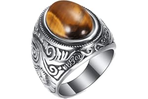 PAURO Rétro Ovale Gemme Bague Homme Acier Inoxydable