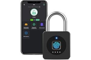 Eseesmart Fingerprint Gym Padlock Locker with Bluetooth APP, IP65 Waterproof Keyless Padlock Stainless Fingerprint Lock for Outdoor Fence Gate School Suitcases Locker Shed Garage - Black