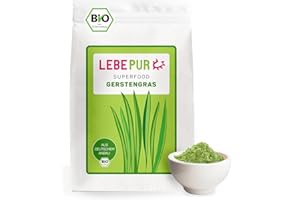 ‎LEBEPUR Lebepur BIO Gerstengras Pulver 500g | aus deutschem Anbau | Rohkostqualität | 100% Gerstengraspulver | vegan | ballaststoffreich | rückstandskontrolliert | glutenfrei und laktosefrei | laborgeprüft
