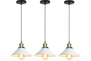 iDEGU 3 Piezas Lámparas Colgantes Vintage, 22CM Lámparas de Techo Retro de Metal Estilo Edison Industrial E27 Iluminación Luz de Techo Colgante para Comedor Cocina Salón Bar Restaurante (3x Blanco)