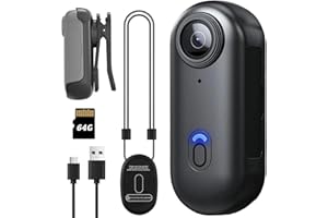 ABSAMAYS 1080P Mini Thumb Action Camera, Portable Vlogging Camera, Wearable Small Body Camera, Hands-Free POV Video Recorder for Motorcycle, Bike, Work, Travel, Pet Walking (64GB Basic Kit, Black)