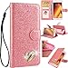 Produktbild WANYINGLIN Flip Ledertasche Stand Funktion Diamond Sparkle Billig Glitter Glitzer Musterg Soft Slim Retro Bookstyle Karteneinschub Magnet Wallet Hülle Schutzhülle für Samsung A8 2018