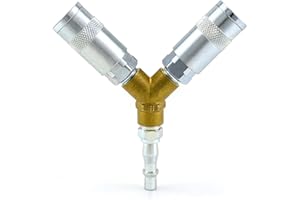 QWORK 1/4" BSP Airline Hose Connector Y Splitter Male/Female Thread Quick Release Coupler for Air Lines & Tools