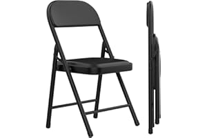 Rcynview lot 2 Chaise Pliante Salle a Manger Interieures Exterieur, Chaise Camping Pliante Confortable avec Assise Rembourrée en Simili Cuir, Chaises Pliantes de Cuisine, Terrasse, Jardin, Noir