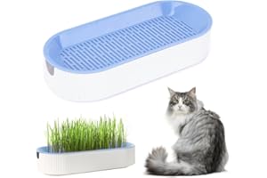 Jodimitty Cat Grass Tray Catnip Planter Tray Soil Free Hydroponic Cat Grass Box PP Plastic Planting Seed Tray to Plant Cat Grass for Indoor Cats (Oval, 21x9.2x4.5cm, Blue)