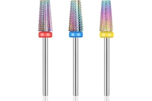 GREVOSEA 3 punte per trapano per unghie, in carburo di tungsteno 5 in 1, a forma di cono, 3/32 pollici, per rimozione unghie acriliche o gel, manicure e pedicure e uso domestico