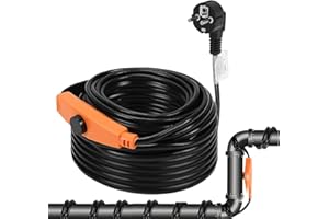 Ikodm Câble chauffant antigel 8 m, Câble Chauffant Autorégulant 128 W avec Thermostat Intégré, Bande chauffante pour conduites d'eau