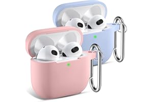 CeMiKa 2 Pacchi Custodia per AirPods 3 Cover - Case Protettiva Antiurto in Silicone Compatible avec Apple AirPods Terza Generazione Custodia 2021, con Moschettone - Sabbia Rosa/Lilla