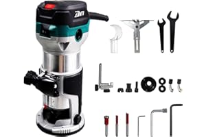 DNTI à Bois Défonceuse affleureuse électrique 710W 10000-30000RPM, 6 Vitesses Variables,2 Pinces de 6.35mm &8mm, profession plastifieuse avec Accessoires,Base fixe