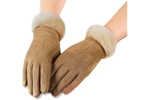 AXELENS Guanti Invernali Touchscreen Donna Ragazza – Scamosciati in Eco Pelle con Interno Felpato e Polsino in Pelliccia Morbida – Taglia S/M